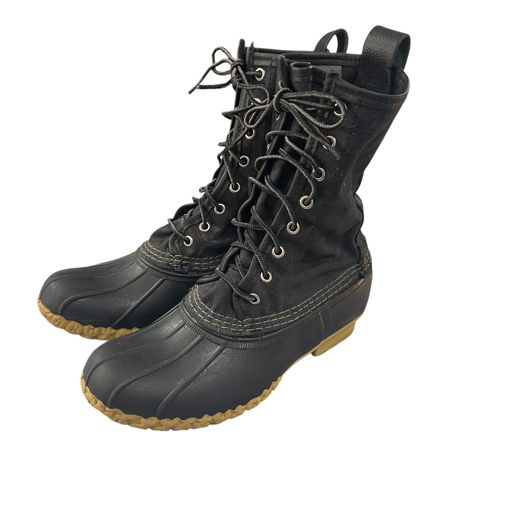 LL Bean Signature Maine Hunting Shoe Black Waxed Canvas Duck Boots Women 7 M